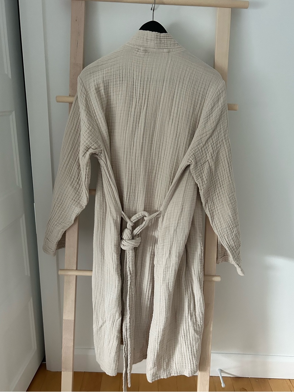 Parachute Textured Cotton Robe in Light Beige - Picture 2 of 4